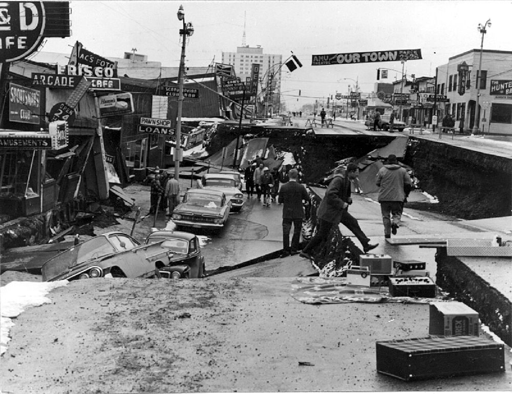 Fourth Avenue in Anchorage destroyed by the 1964 Great Alaska Earthquake