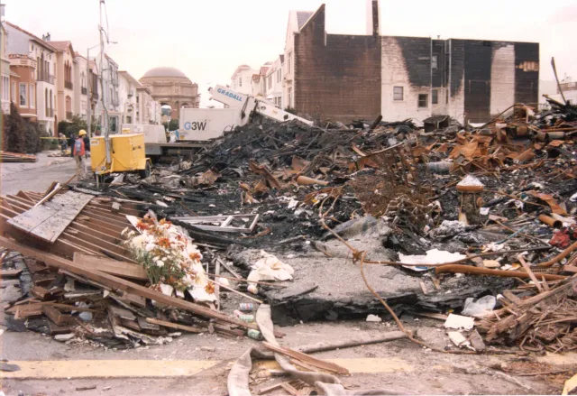 Building collapse in San Francisco Marina District after the 1989 Loma Prieta earthquake